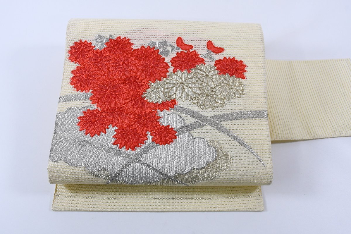 名古屋帯 夏帯 秋草 花 帯丈340cm ★着物屋 ne-14739 桜庭呉服店拍卖