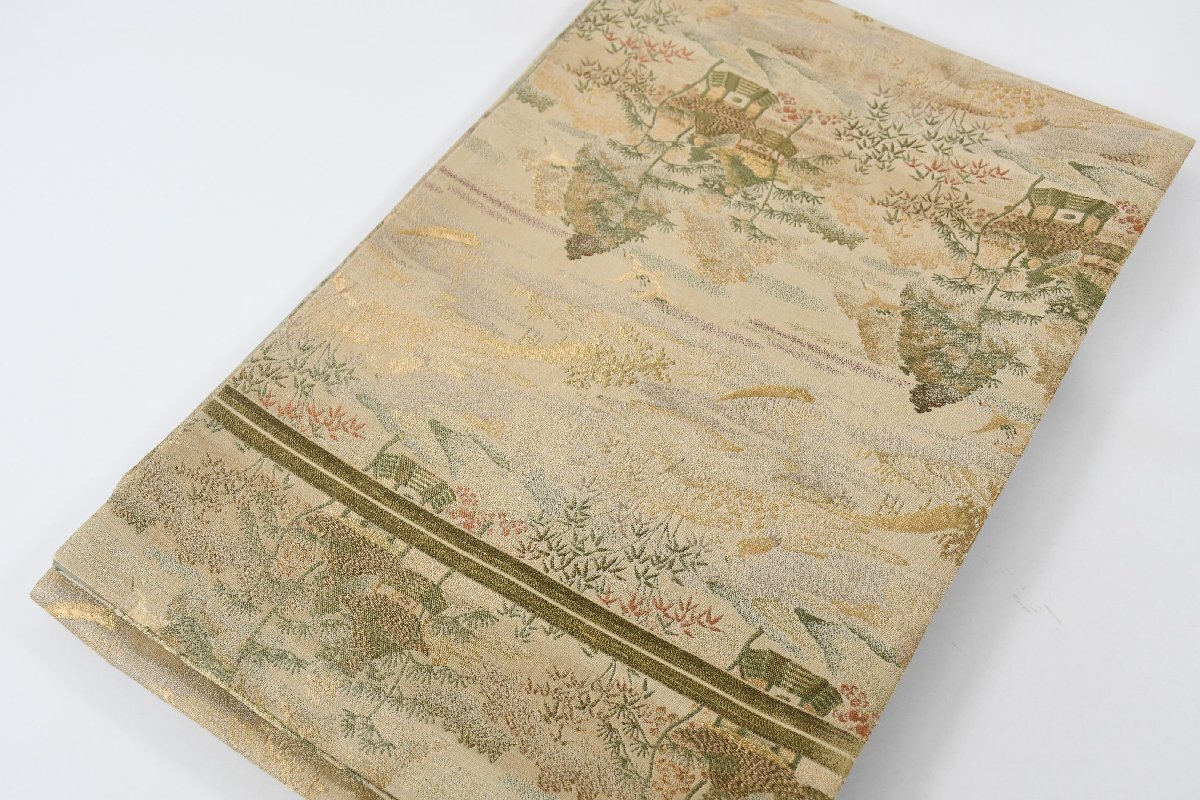 袋名古屋帯 アンティーク 風景 花 帯丈cm ★着物屋 ne-14755 桜庭呉服店拍卖