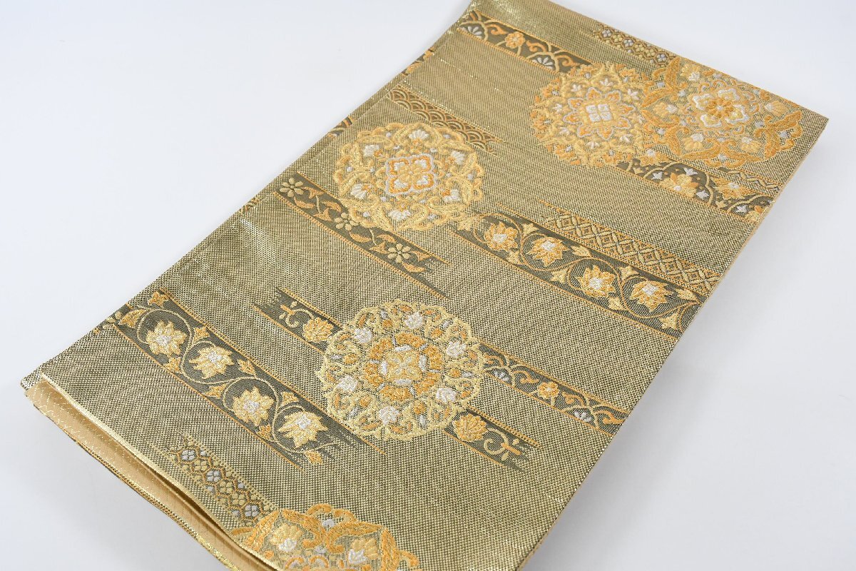 袋帯 六通柄 金糸 煙寿の華 エ霞 帯丈430cm ★着物屋 ne-14843 桜庭呉服店拍卖