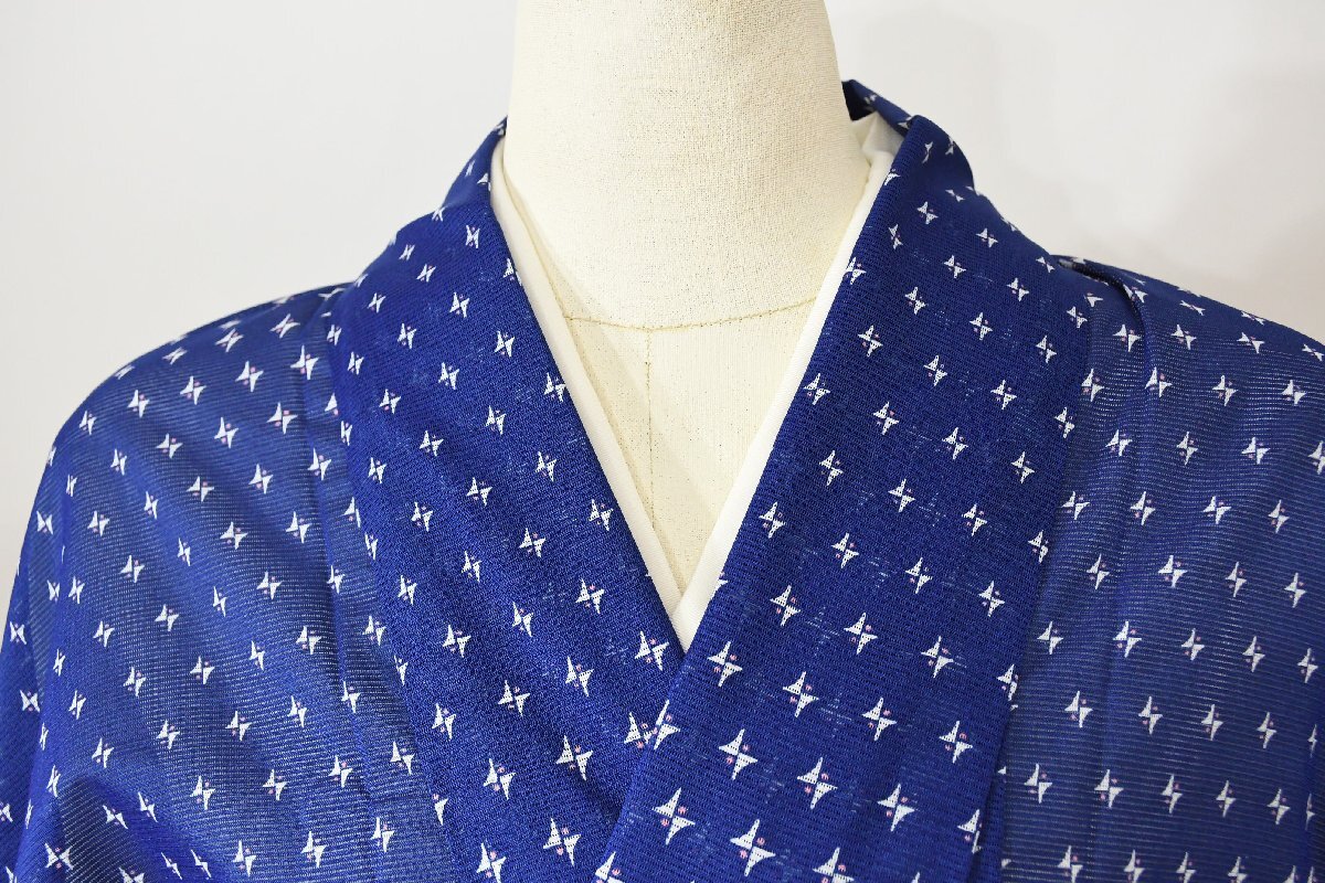 小紋 着物 洗える着物 絽 ドット 三角に丸 夏 身丈152cm 裄丈65cm ★ kb-6766 桜庭呉服店拍卖