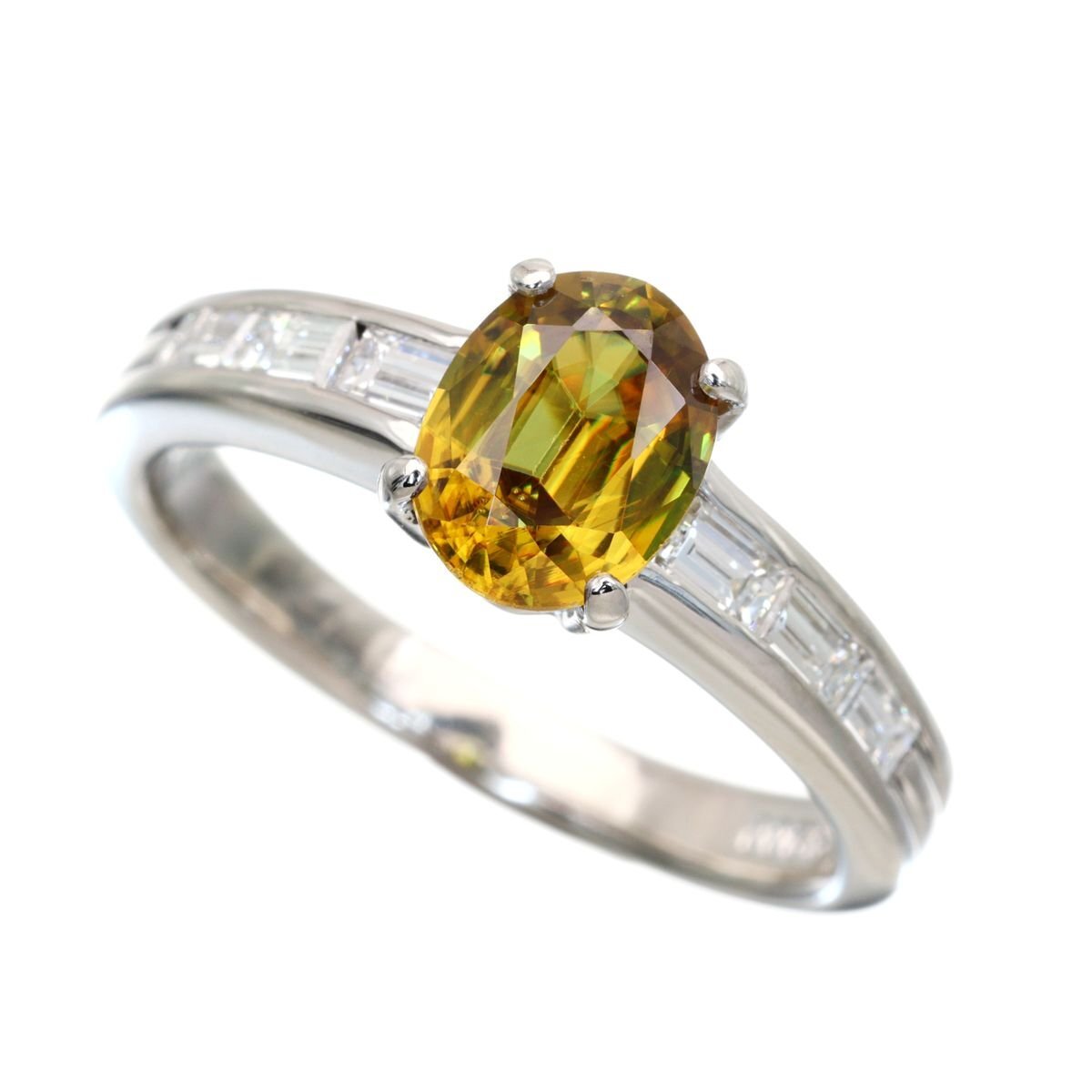 Pt900 スフェーン ダイヤモンド リング 6.7g 1.45ct D0.40ct ソーティング付 超美品 ◎03C27拍卖