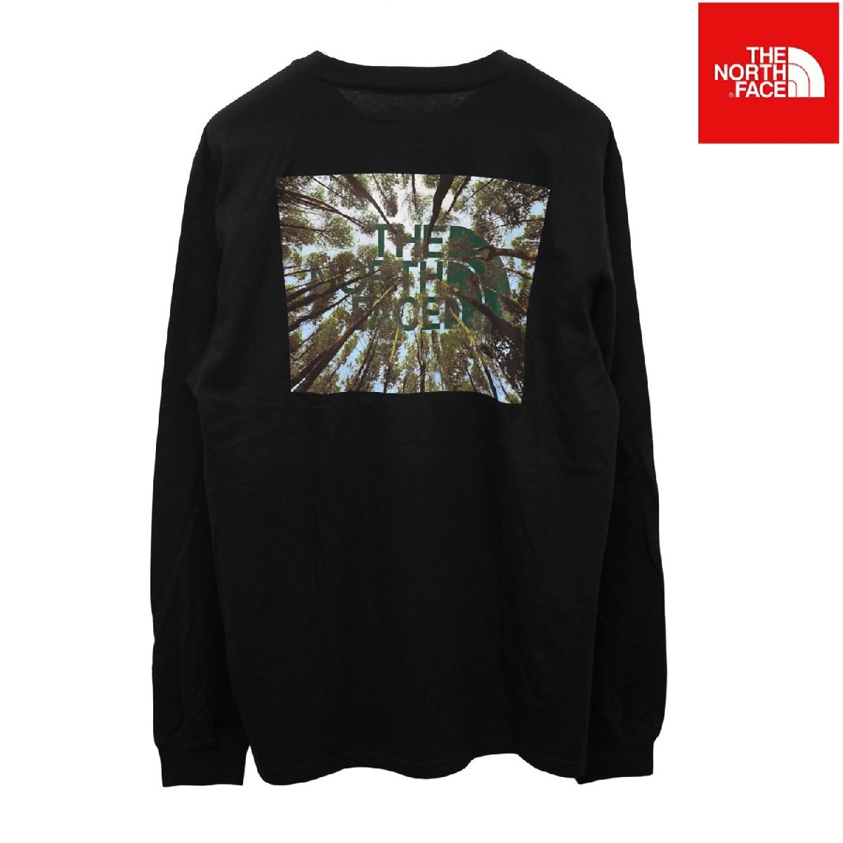 USA限定新品 ノースフェイス ハーフドーム ロゴ 森林フォト 長袖Tシャツ (L) ブラック THE NORTH FACE ロンT カットソー 日本未発売 /aa90拍卖