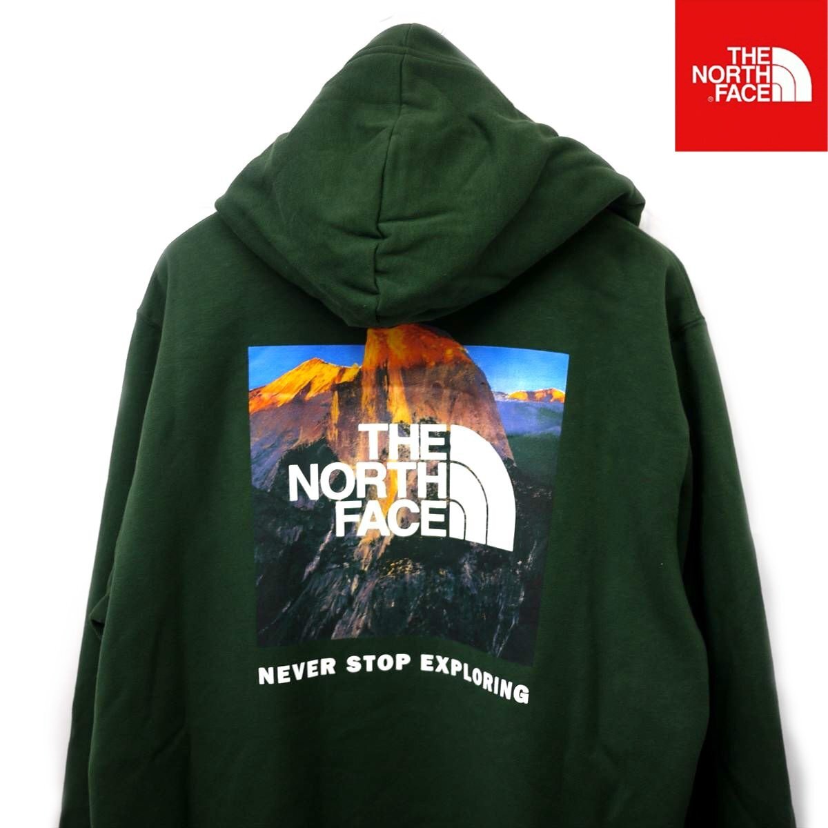 US正規新品 ノースフェイス 両面ロゴ スウェット パーカー (XL) グリーン プルオーバー ハーフドーム THE NORTH FACE 緑 /ka707拍卖