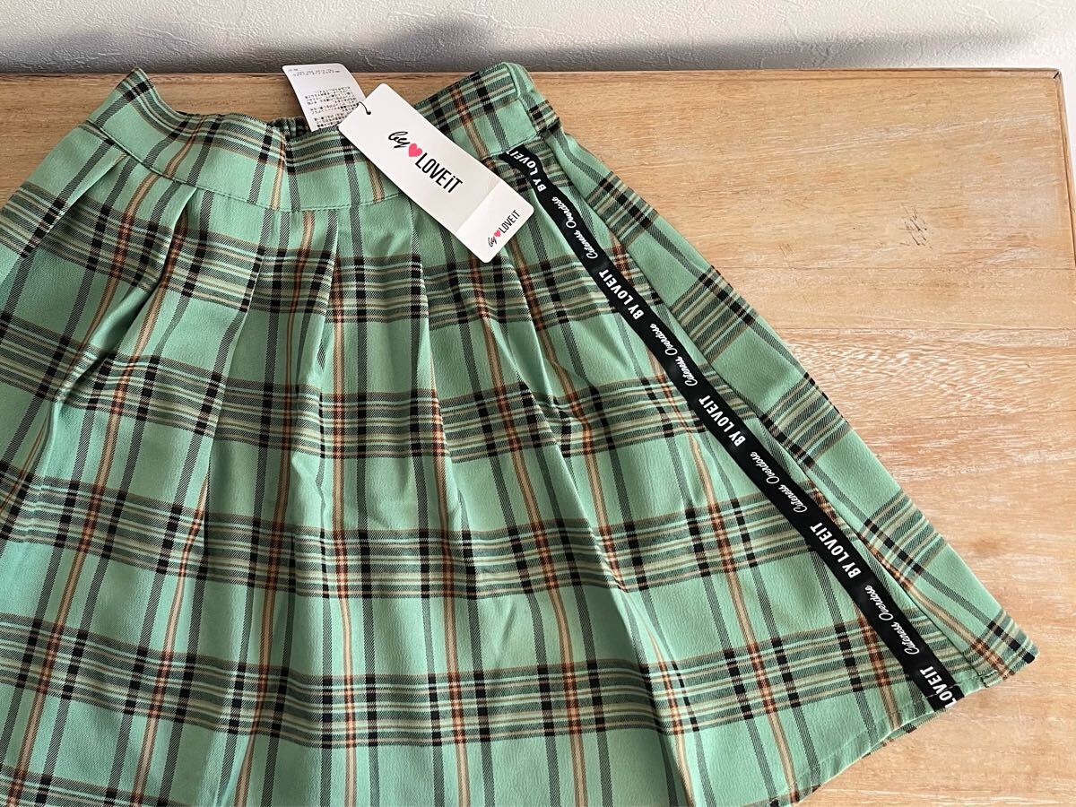 ★ 新品未使用 ★【 by LOVE iT バイラビット 】★ サイドテープ スカート ★ サイズ 160 ★ チェック 春服 ジュニア ★ ウエストゴム ★拍卖