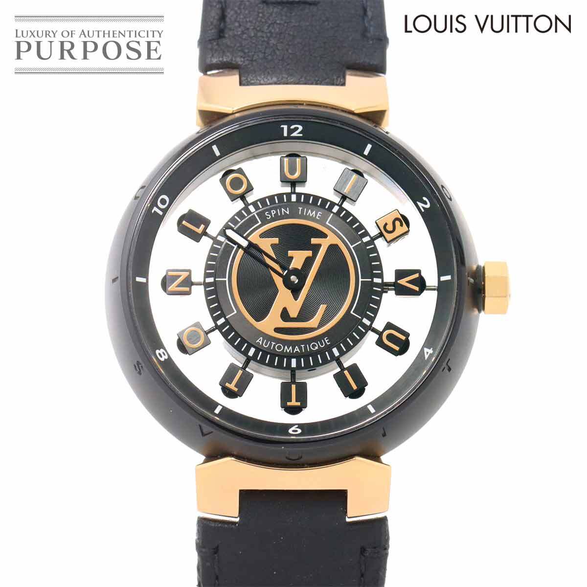 ルイ ヴィトン LOUIS VUITTON タンブール スピンタイム Q1EGL コンビ メンズ 腕時計 スケルトン K18PG 自動巻き Tambour 90276867拍卖