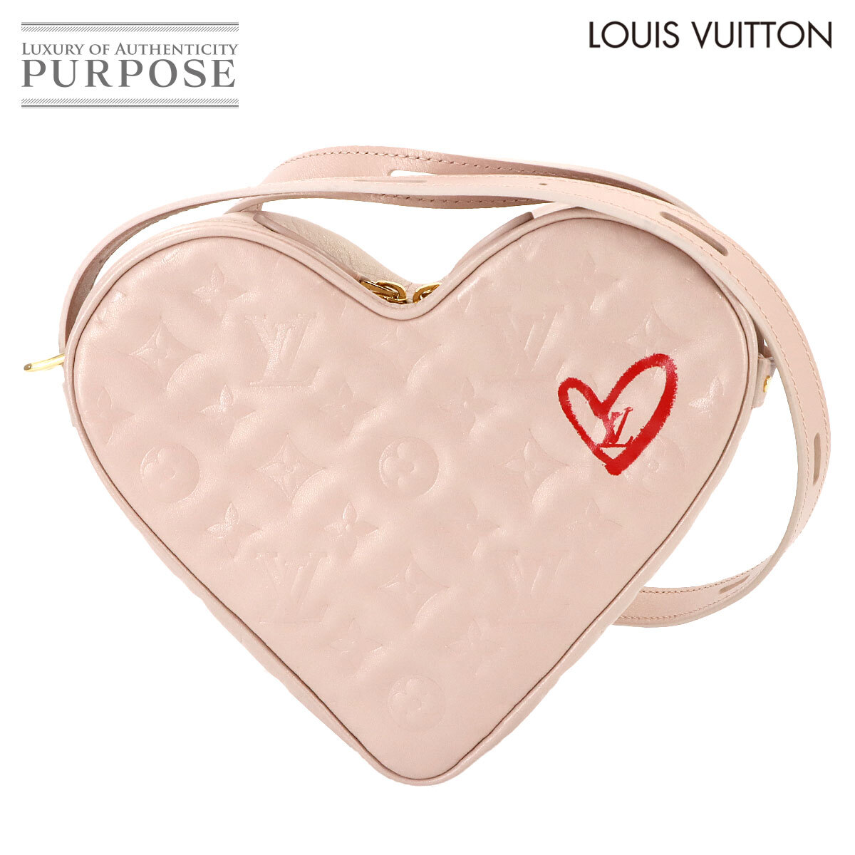 新品同様 ルイ ヴィトン LOUIS VUITTON サック クール フォーリンラブ ハート ショルダー バッグ レザー ピンク M58738 RFID 90277042拍卖