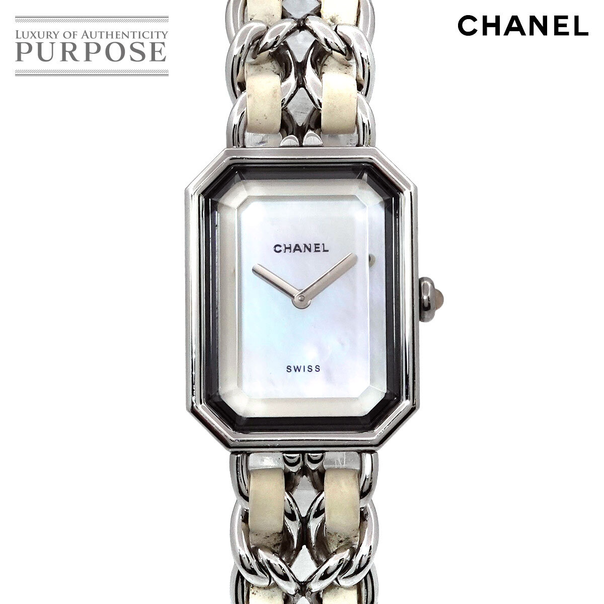シャネル CHANEL プルミエール Lサイズ H1639 ヴィンテージ レディース 腕時計 ホワイトシェル クォーツ Premiere 90277885拍卖