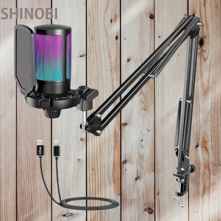 コンデンサーマイク RGB光 カーディオイド指向性 プラグ&プレイ パソコン/プレステマイク USBケーブル付き ワンタッチミュート拍卖