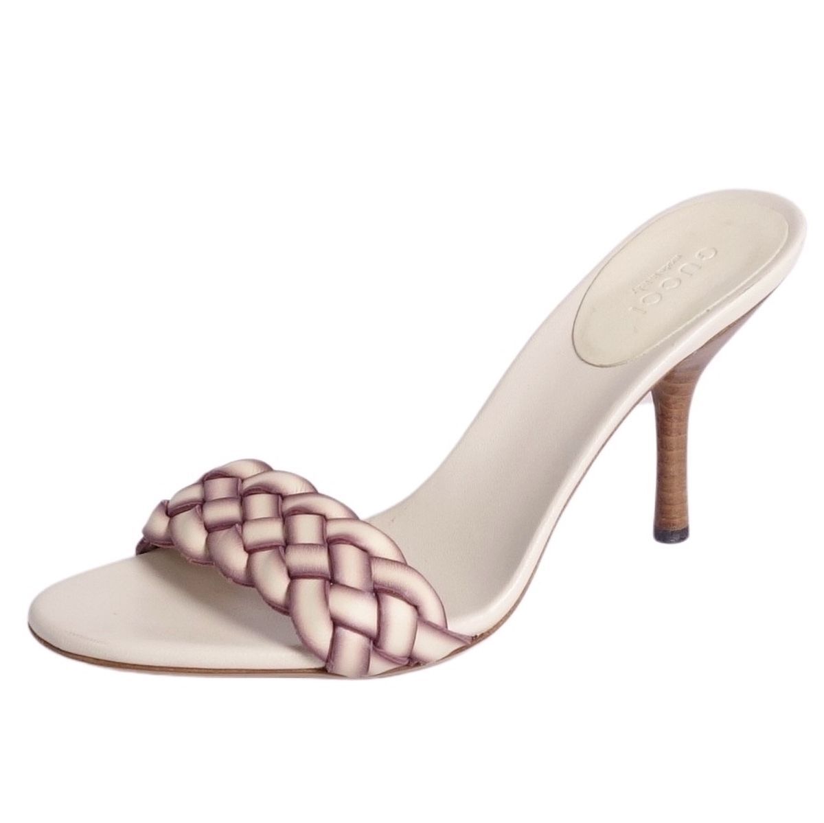 未使用 グッチ GUCCI サンダル 編み込み レザー ヒール シューズ 靴 レディース イタリア製 35.5C(22.5cm相当) ホワイト ce03oo-rm10e29918拍卖