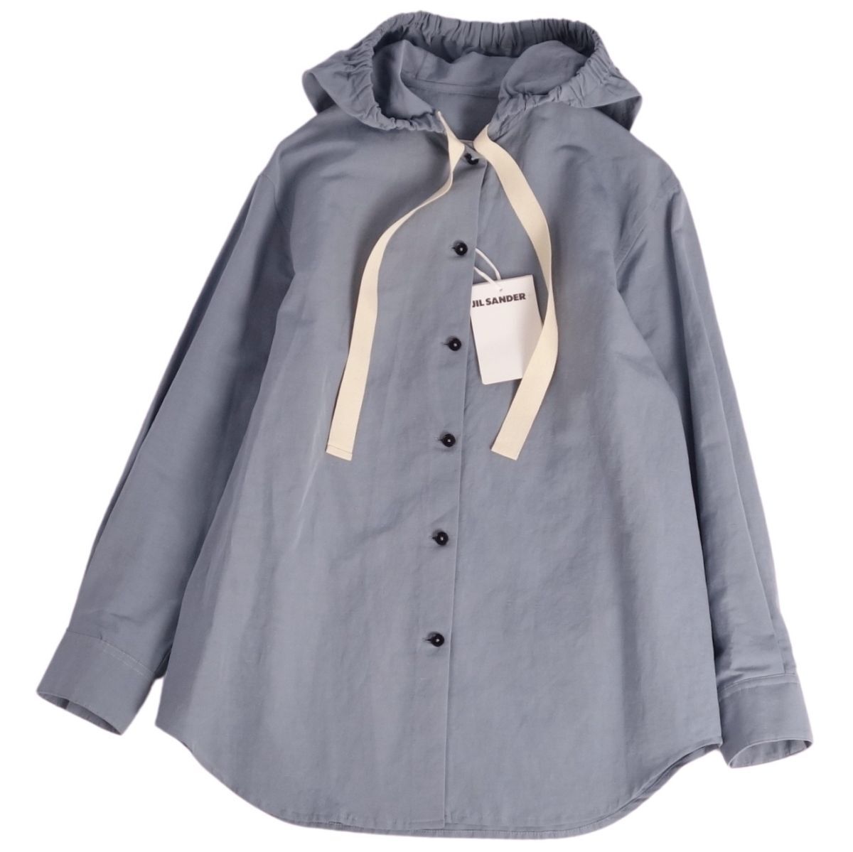 美品 ジルサンダー JIL SANDER シャツ ブラウス フード付き コットン リネン トップス レディース 32(S) ブルーグレー ce03db-rm10e30151拍卖