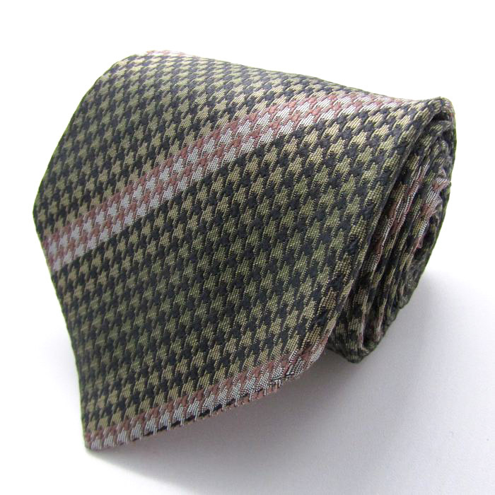 イヴ・サンローラン ブランド ネクタイ シルク 千鳥格子柄 ロゴ YSL 高級 PO メンズ ブラウン YVES SAINT LAURENT拍卖