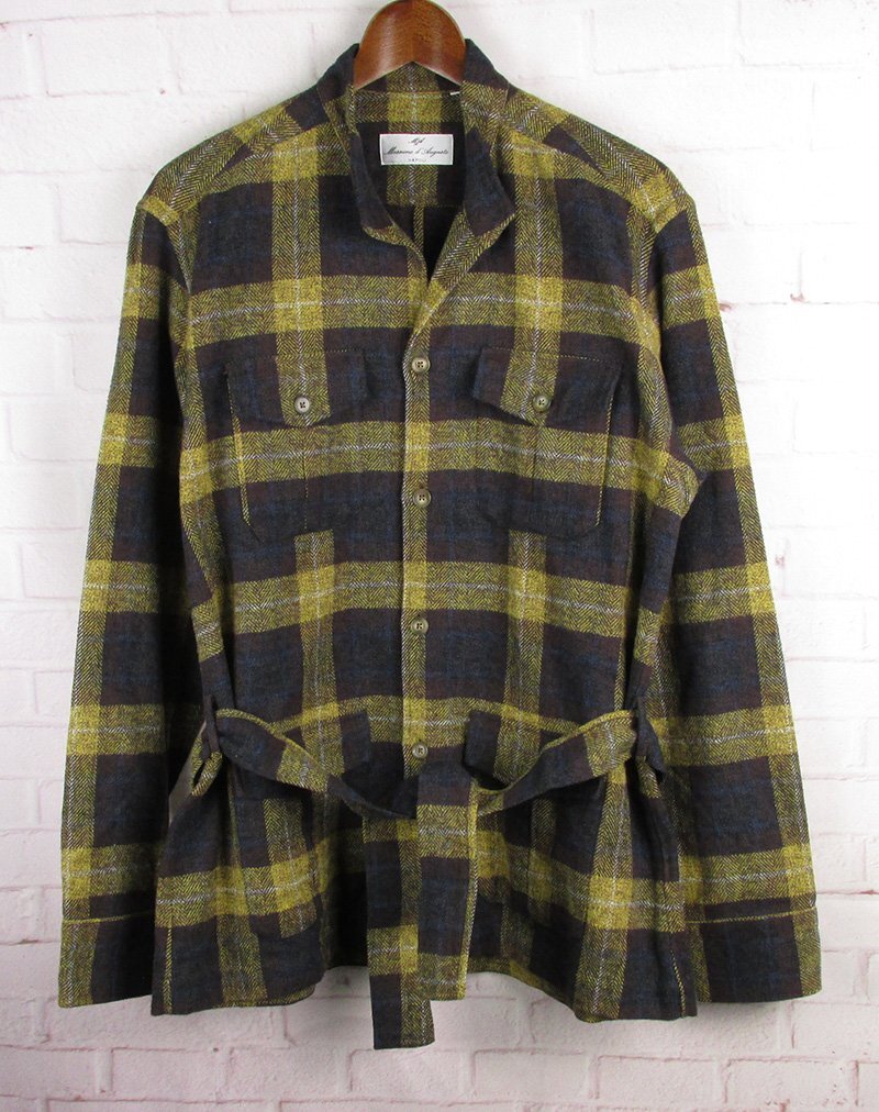 LFJ8945 Massimo d'Augusto マッシモ ダウグスト 3051 チェック サファリジャケット イエロー系×ブラウン系×ブルー系 L 未使用拍卖