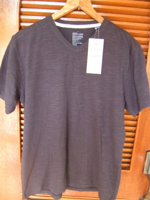 ◎ 新品タグ付 無印良品 Vネック半袖Tシャツ L ネイビー 綿100%拍卖