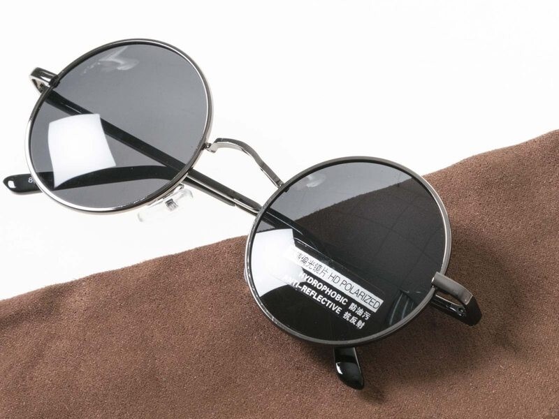 伊達メガネ 偏光サングラス 丸眼鏡 収納ポーチ付#グレーフレーム+ブラックレンズ拍卖