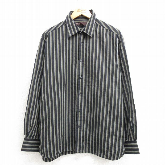 XL/古着 ペリーエリス 長袖 シャツ メンズ コットン 黒他 ブラック ストライプ 25apr14 中古 トップス拍卖