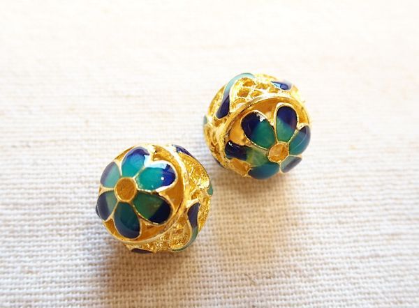 即決! 2個 メタルビーズ 花 金☆エナメル ハンドメイドアクセサリー 資材拍卖