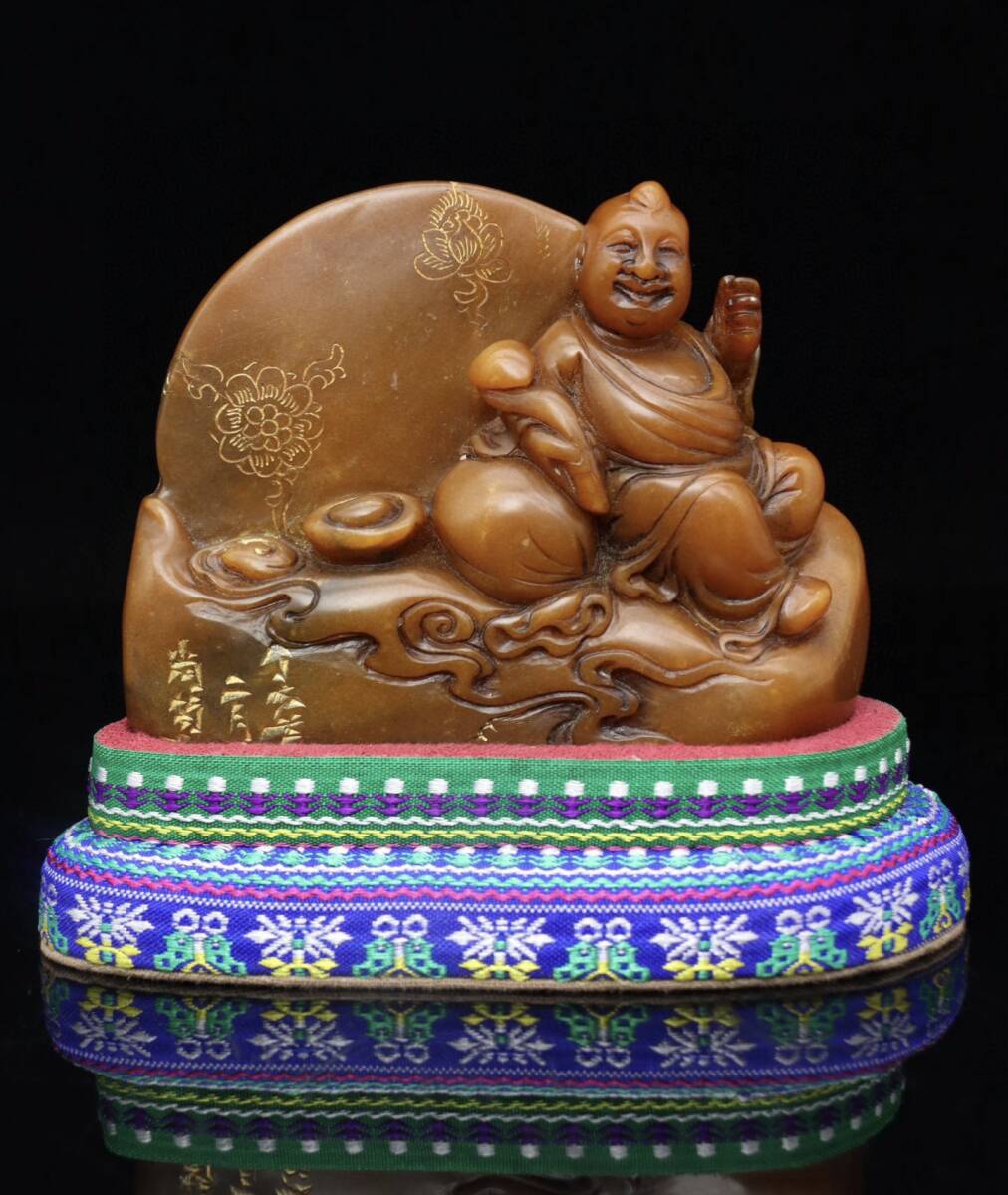 唐物 【清代篆刻家 周彬 字:尚均】寿山石 田黄石 彫刻 人物 置物 天然石 手彫 篆刻 極細工 古美術品 時代物 中国古玩 骨董品 D64拍卖