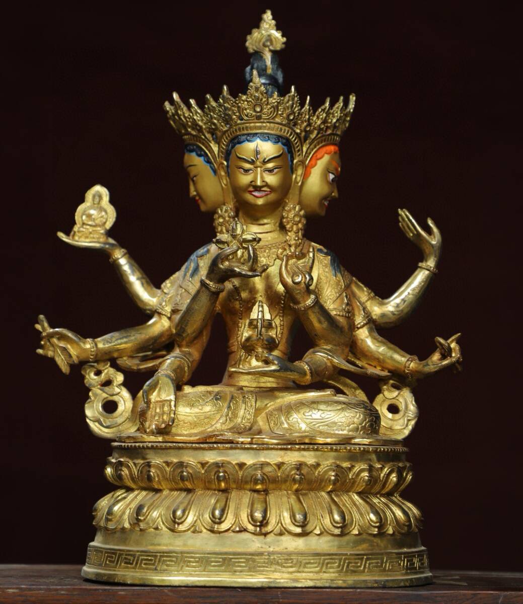 唐物 清 銅塗金画彩【尊勝仏母】 居家供奉宗教仏像 供養品 置物 中国美術品 時代物 D64拍卖