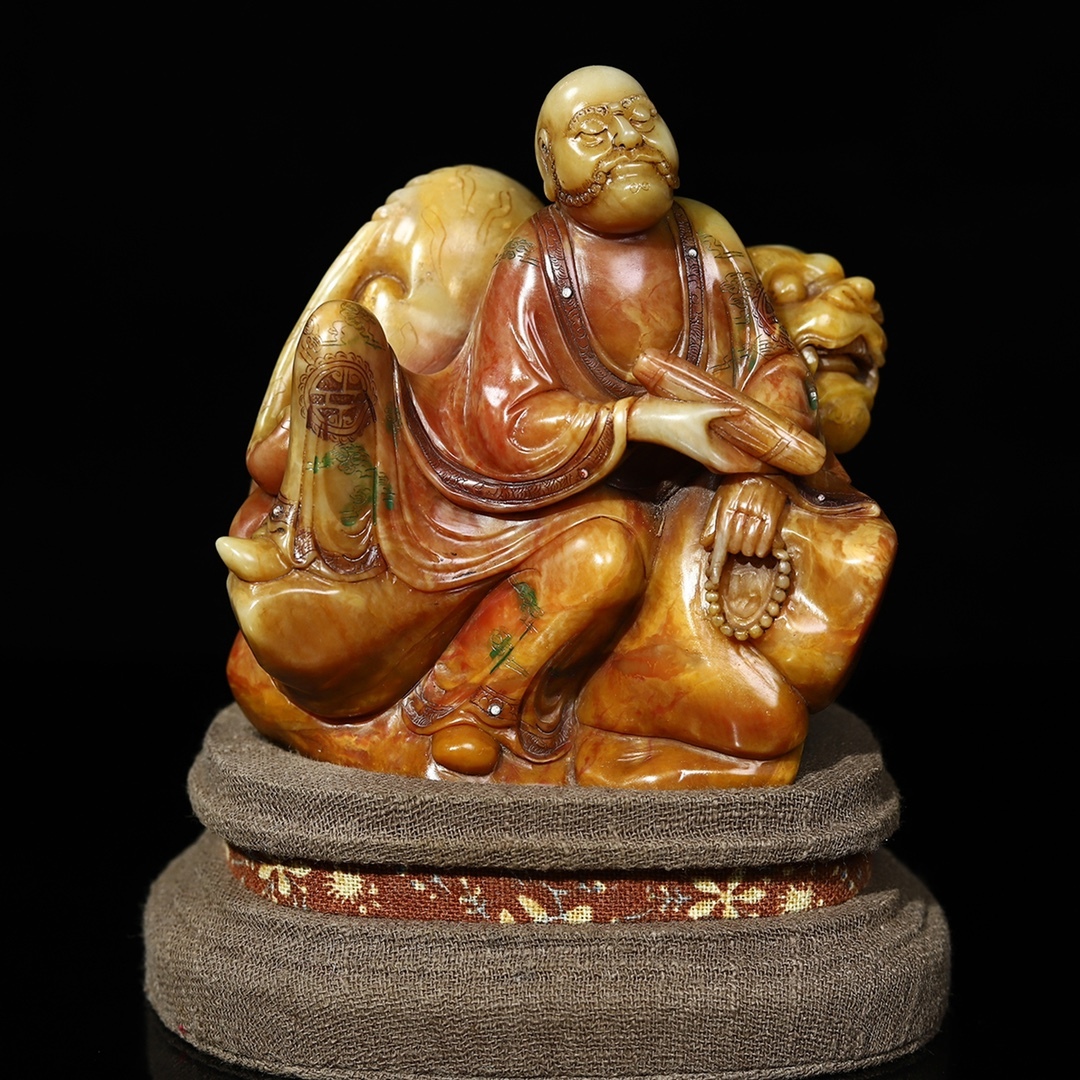 唐物 大清内務府採掘所 乾清宮蔵 寿山石 田黄凍石 羅漢 置物 天然石 手彫 篆刻 中国美術品 時代物 D64拍卖