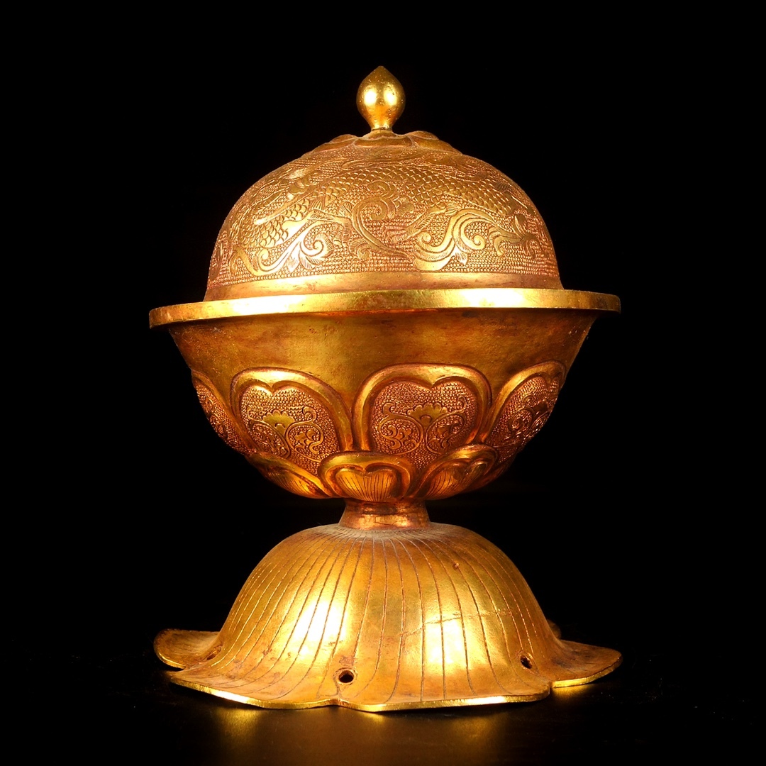 唐物 唐代 塗金 蓋碗 極細工 中国美術品 時代物 中国古玩 骨董品 D64拍卖