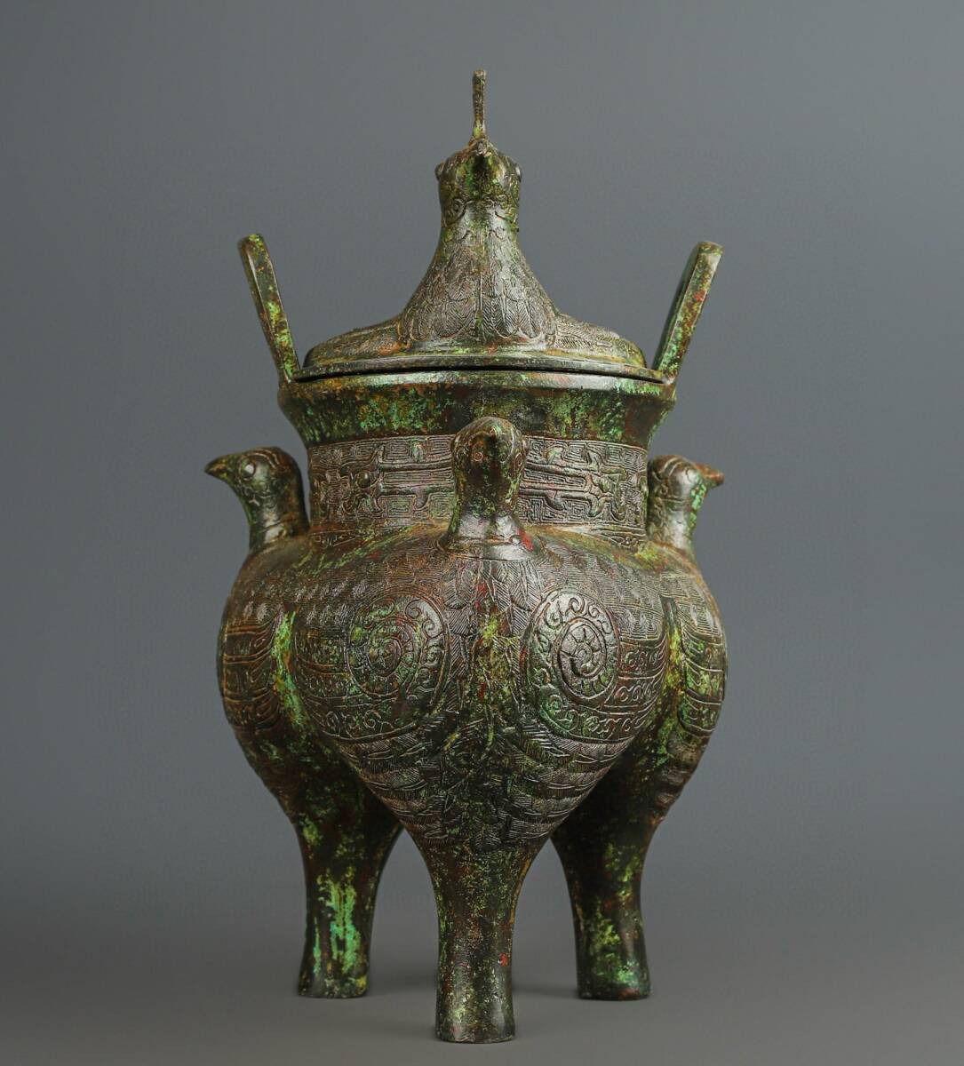 唐物 西周時期 青銅 三鳥鬲鼎 銅製品 青銅器 極細工 中国美術品 時代物 中国古玩 骨董品 D64拍卖