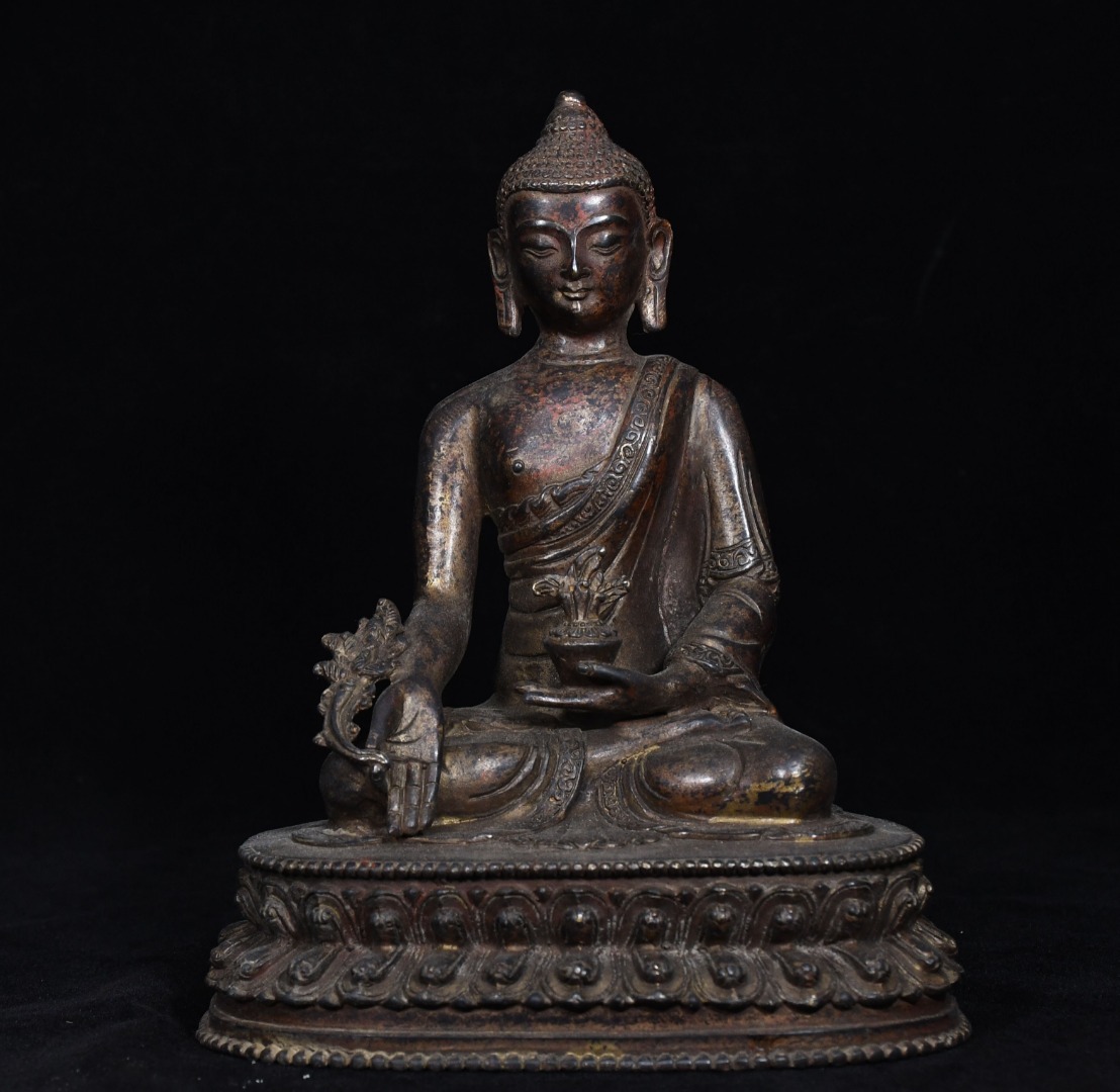 唐物 清 黄銅 老舊 藥師仏 仏像 供養品 置物 中国美術品 時代物 D64拍卖