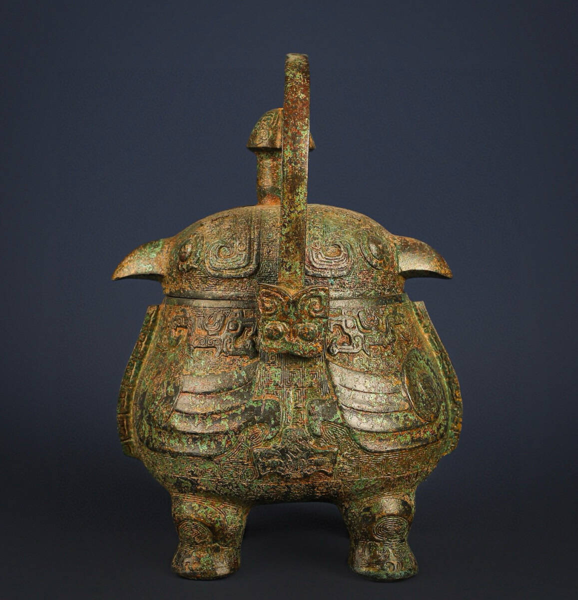 唐物 西周時期 青銅 双鳥提梁 銅製品 青銅器 極細工 中国美術品 時代物 中国古玩 骨董品 D64拍卖