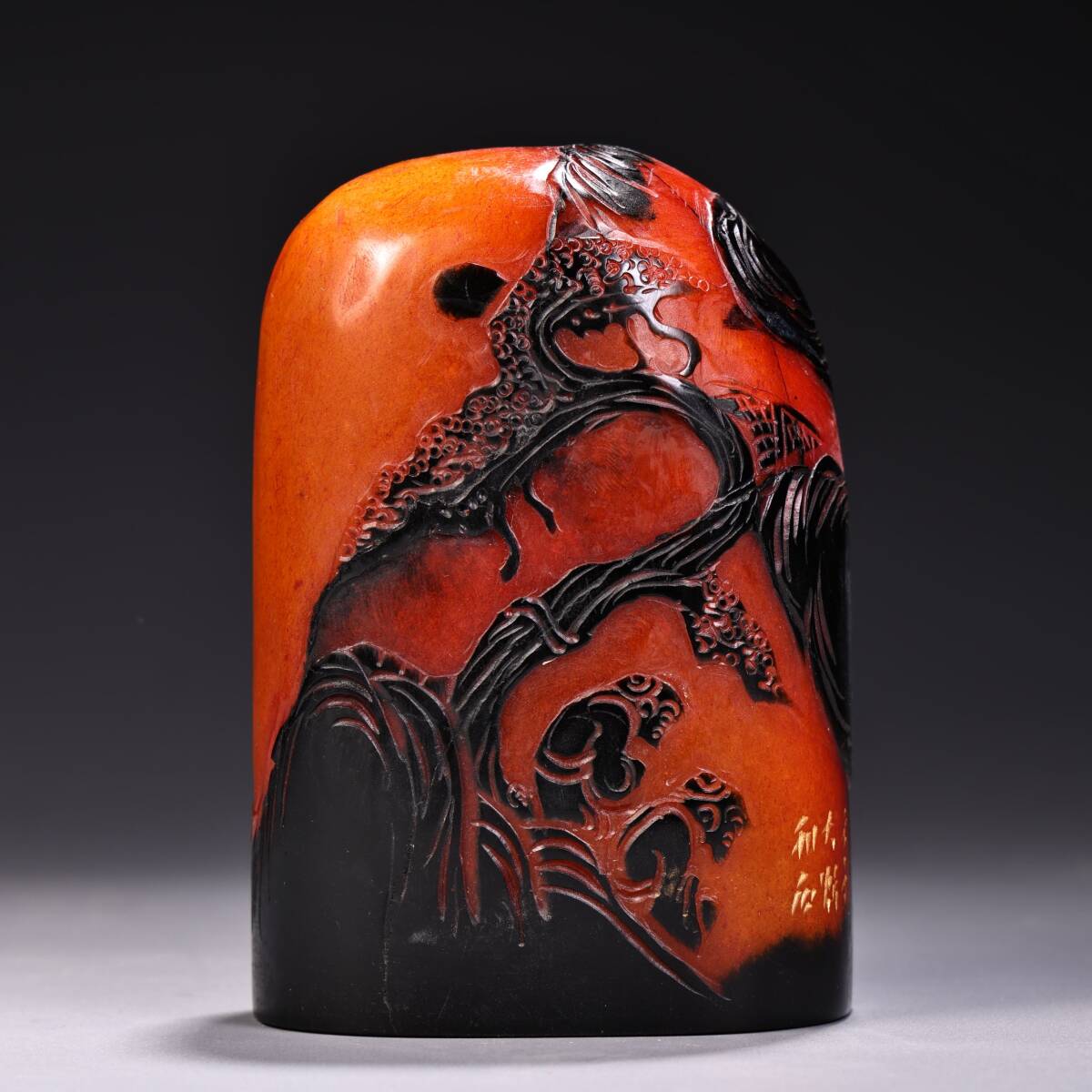 唐物 清 寿山石 紅田黄級 烏鴉皮 高浮彫 山子印章 天然石 手彫 篆刻 古印材 中国美術品 時代物 D64拍卖