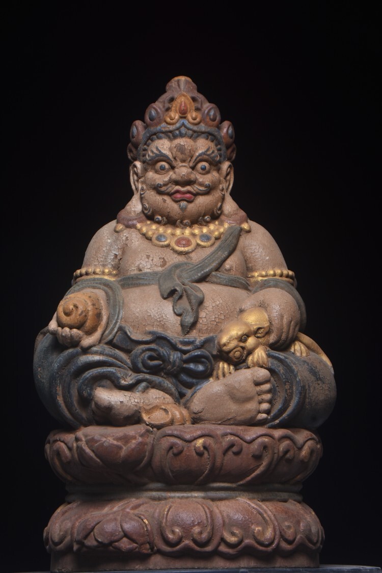 唐物 清 木材細密彫 老木彫《黄財神》寓意:驅除疾病和邪惡 生意順利 中国美術品 時代物 D64拍卖