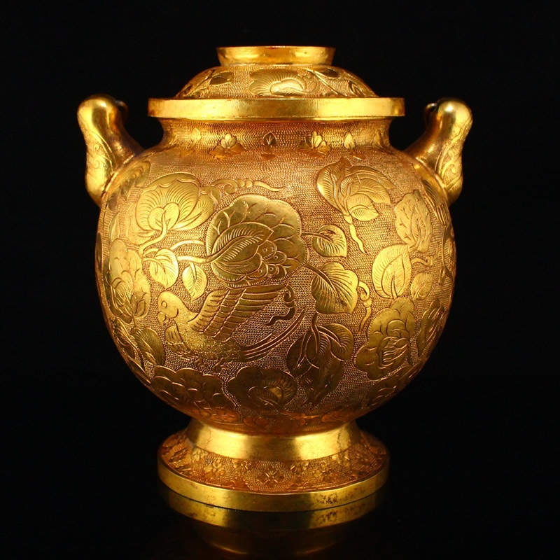 唐物 唐代 貞觀年 提梁 純手工滿工鏨刻 銅製品 中国美術品 時代物 D64拍卖