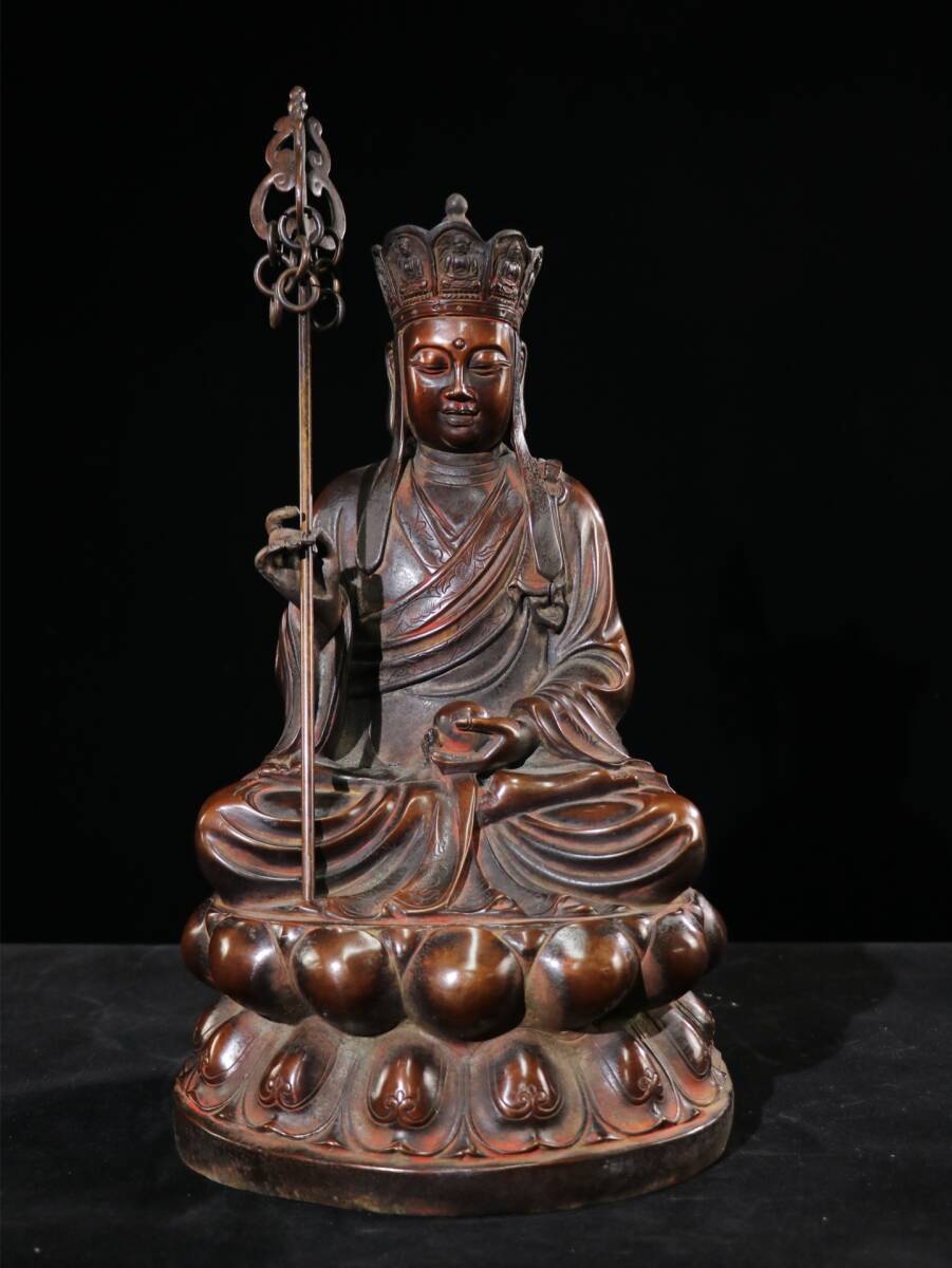 唐物 明 永樂年製 老紫銅 仏像 造像【地蔵王菩薩】1体 供養品 置物 中国美術品 時代物 D64拍卖
