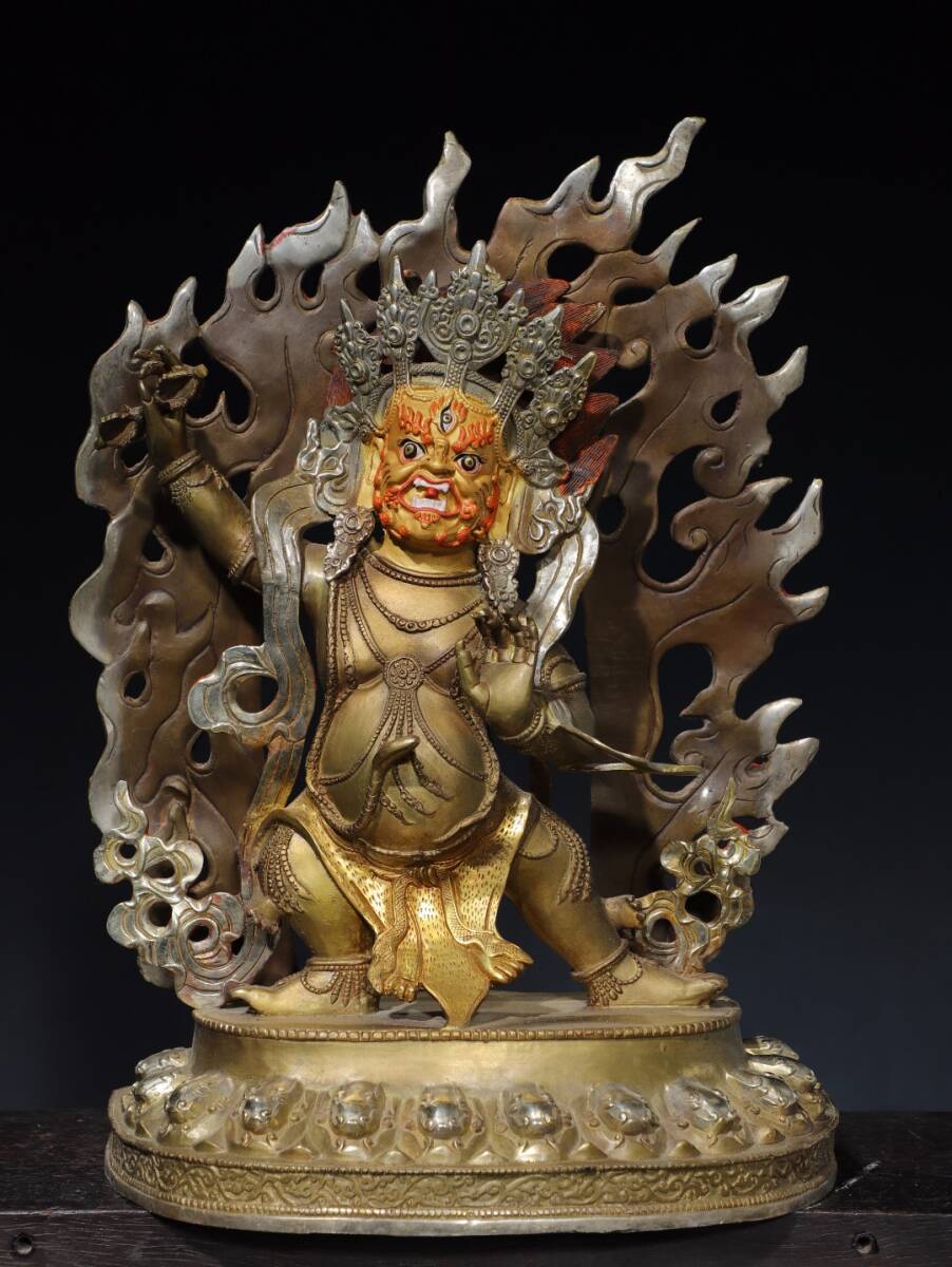 唐物 清 銅塗金描彩【金剛手】 仏像 居家供奉宗教仏像 供養品 置物 中国美術品 時代物 D64拍卖