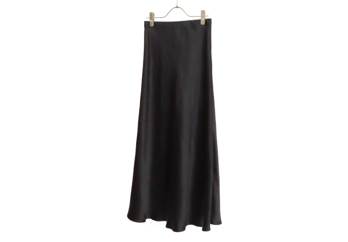 27138 美品 Rouge vif ルージュヴィフ サテン ウエストゴム アセテート 無地 フレア ロングスカート ブラック 日本製 レディース ボトムス拍卖