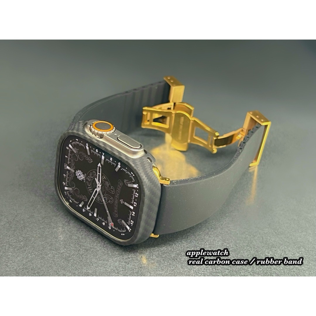 46mm 49mm カーボンケース ラバーベルト applewatch ウルトラ シリーズ10拍卖