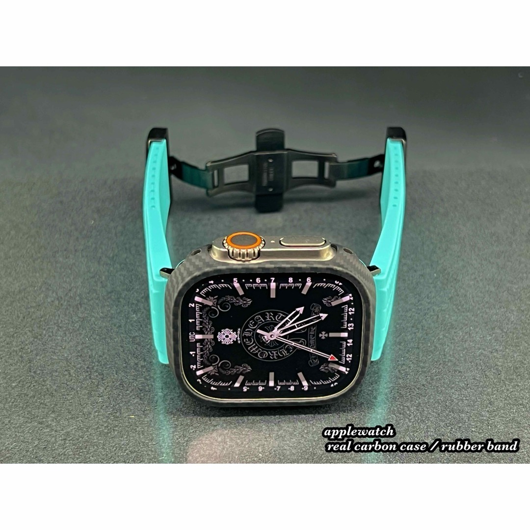 49mm アップルウォッチ リアル カーボン ケース ラバーベルト ウルトラ 拍卖