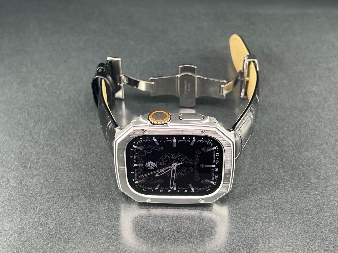 アップルウォッチ シルバー スクエア ケース レザー ベルト 41mm 49mm 45mm 44mm applewatch ウルトラ拍卖