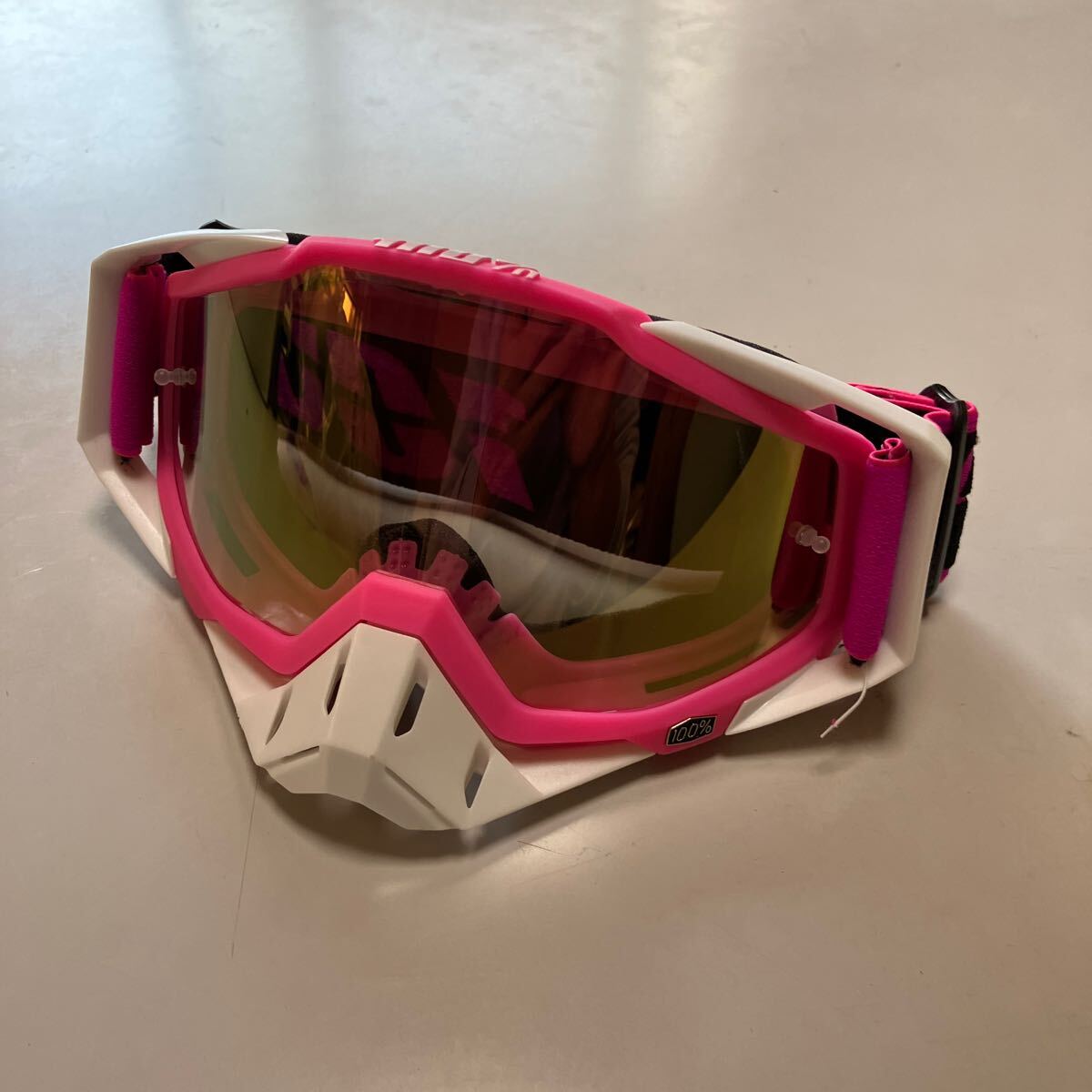 モトクロス オフロード  ゴーグル ピンクフレーム  ミラーレンズ拍卖