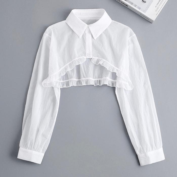 新品 レディース ホワイト フリル クロップドシャツ 春夏 ショート丈 涼しい AA660拍卖