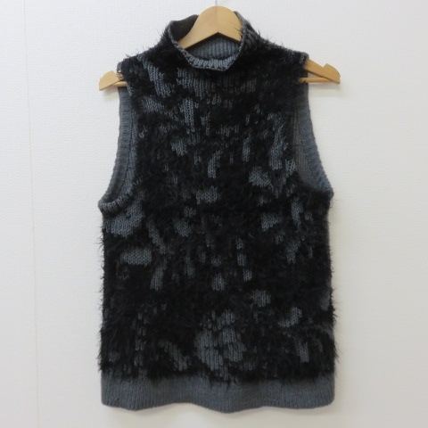 X931★KEIKO SUZUKI ケイコスズキ ウール混 タートルセーター ノースリーブ 40 グレー 4/28★A拍卖