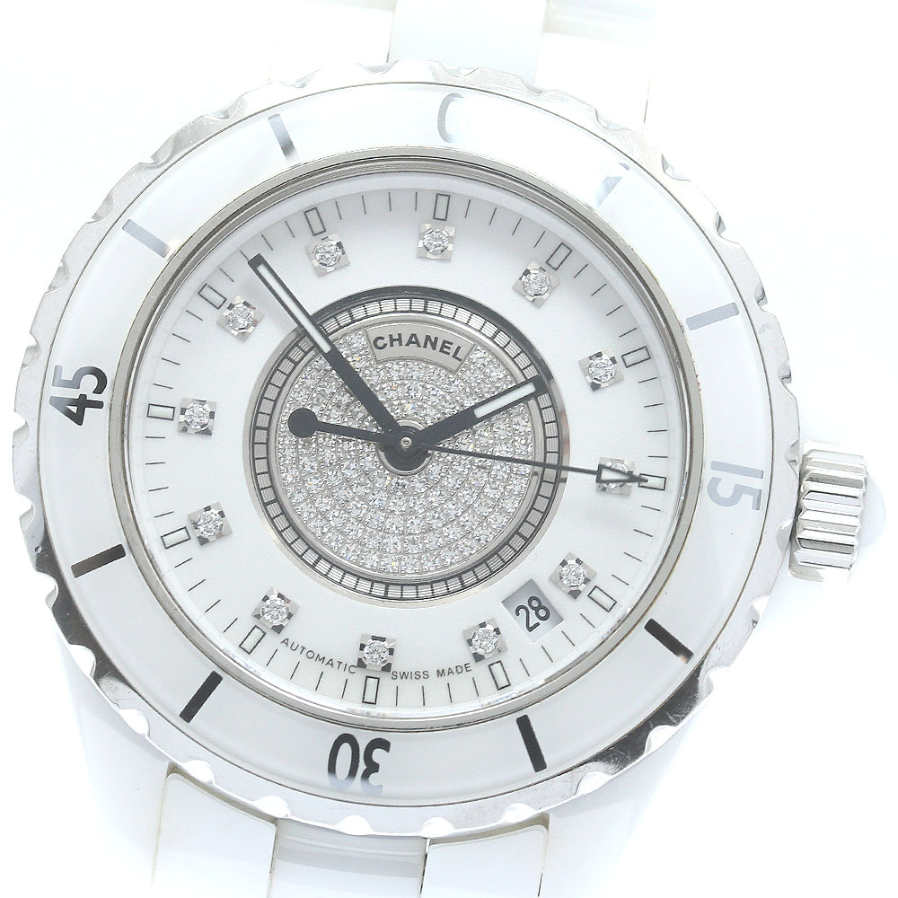シャネル CHANEL H1759 J12 38mm 白セラミック センターダイヤ 12Pダイヤ 自動巻き メンズ _879890拍卖
