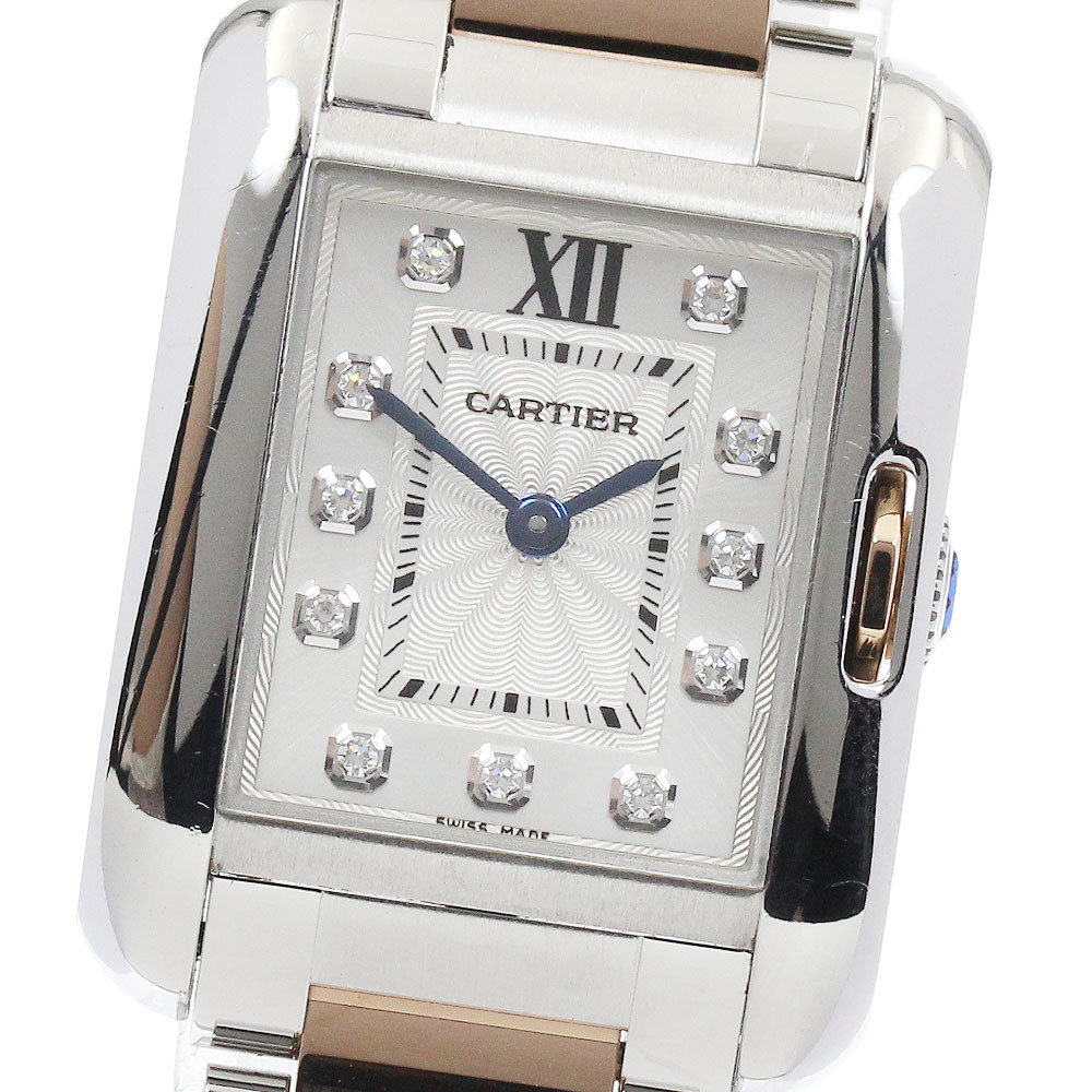 カルティエ CARTIER WT100024 タンクアングレーズSM PGコンビ 11Pダイヤ クォーツ レディース _807668拍卖