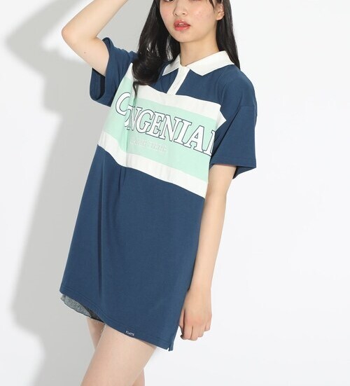 新品 PINK-latte ラガーシャツミニワンピース ネイビー(093) 14(140cm) 定価3850円拍卖