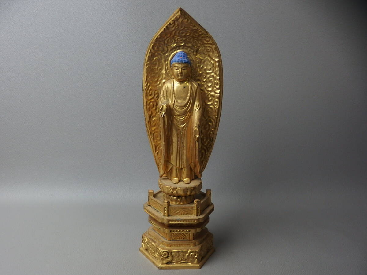 【骨董・仏教美術】★古い 木彫★★阿弥陀如来 gi050vb.7 釈迦如来 仏像 彫刻 茶道具拍卖