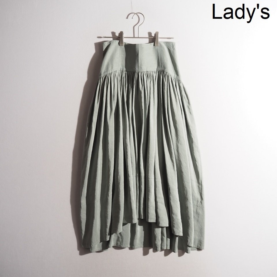 P8405P ▼BLAMINK ブラミンク▼ リネンシルク ギャザー ロングフレアスカート グリーン 38 / 7924-230-0352 春夏 rb mks拍卖