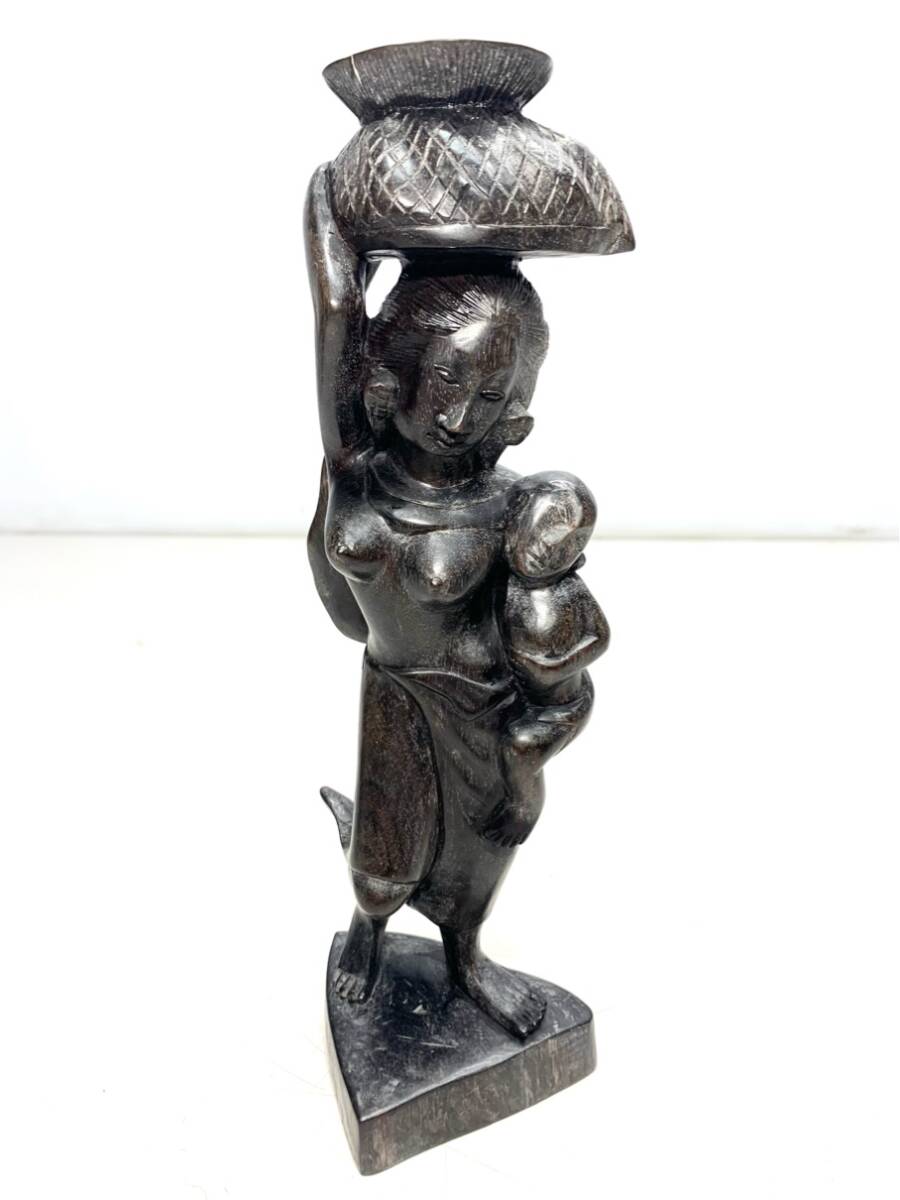 貴重 女性像 木彫り人形 バリ インドネシア 彫刻 民芸品 当時物 アンティーク ヴィンテージ A9112A06拍卖
