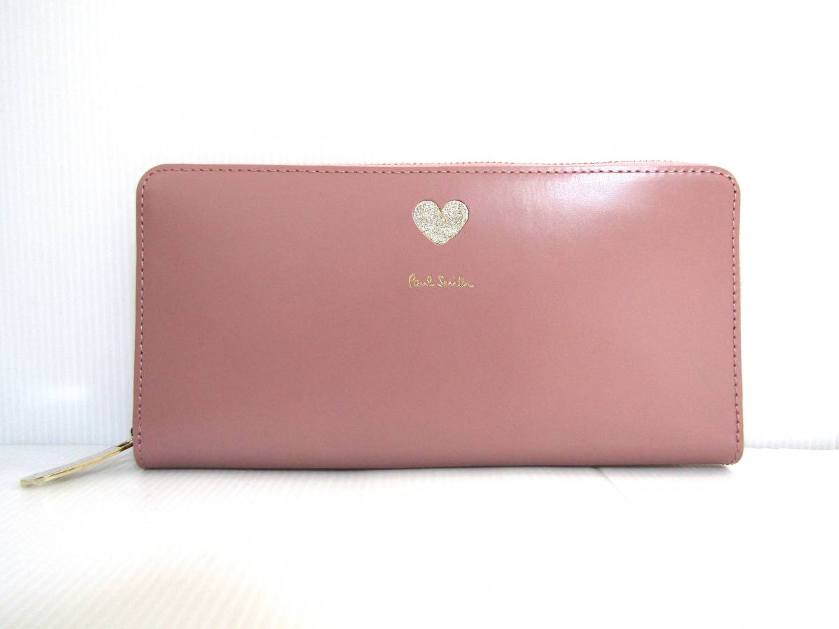 新品未使用 正規品 ポールスミス Paul Smith PAUL SMITH ラウンド長財布 カットアウト2 ピンク 桃色 ハート柄 箱あり タグ付き PWD784-24拍卖