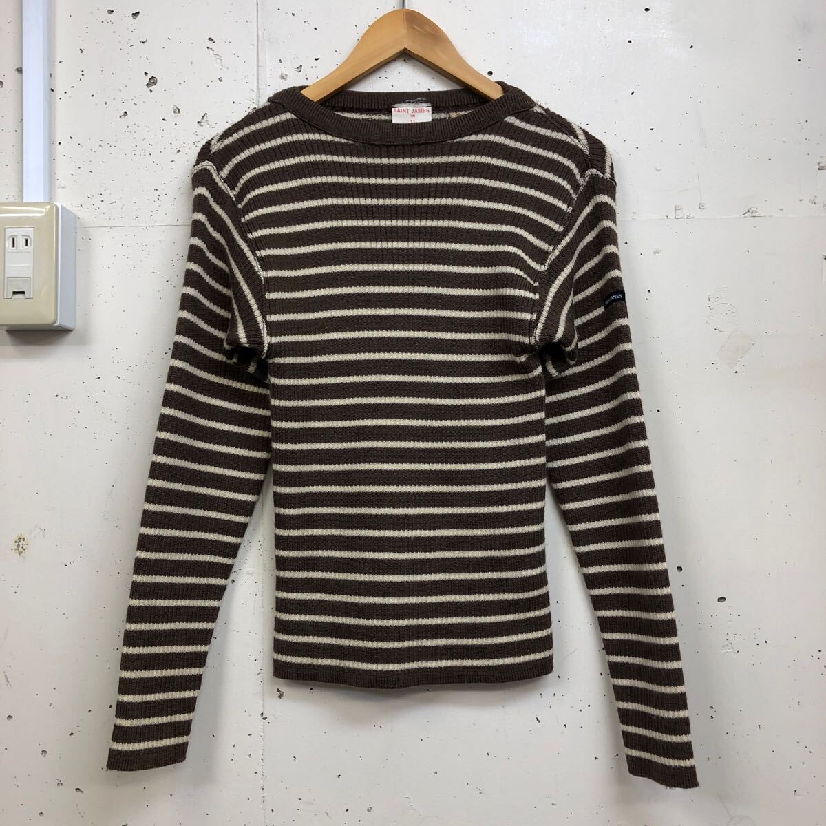 SAINT JAMES セントジェームス ボーダー リブニット ウール フランス製 レディース T1 カットソー トップス 茶 ブラウン拍卖