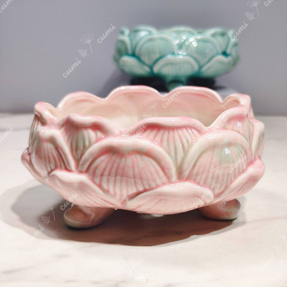 韓国 蓮の花 ピンク色 花型 植木鉢 浮彫 窯変 植木鉢 室内 陶器鉢 多肉 植物 鉢植え 激安 レア インテリア プレゼント 海外 盆栽 拍卖
