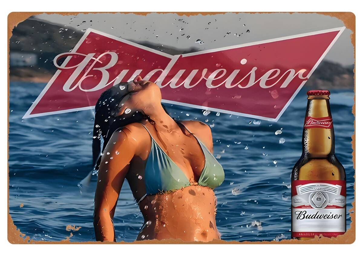 大型サイズ:60cm×40cm★USA バドワイザー セクシー看板★メタル看板★アメリカン・ガレージ★新品 拍卖