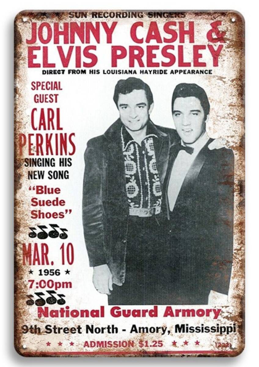 BIGサイズ!!! 60cm×40cm ★★ジョニーキャッシュ & エルビスプレスリー★★ 大型看板専門店 ★メタル看板が大量★ 拍卖